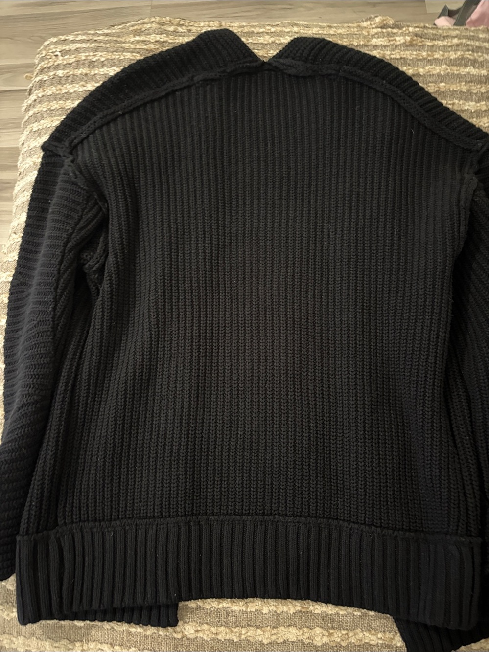 Free People Black Cozy Open-Front Black Ribbed Cardigan Sweater Size S - Picture 5 of 13